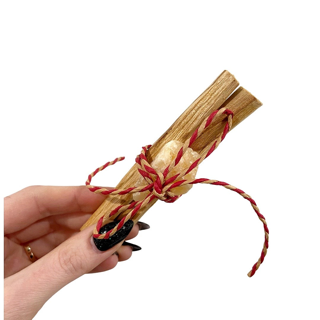 Palo Santo + crystal gift topper