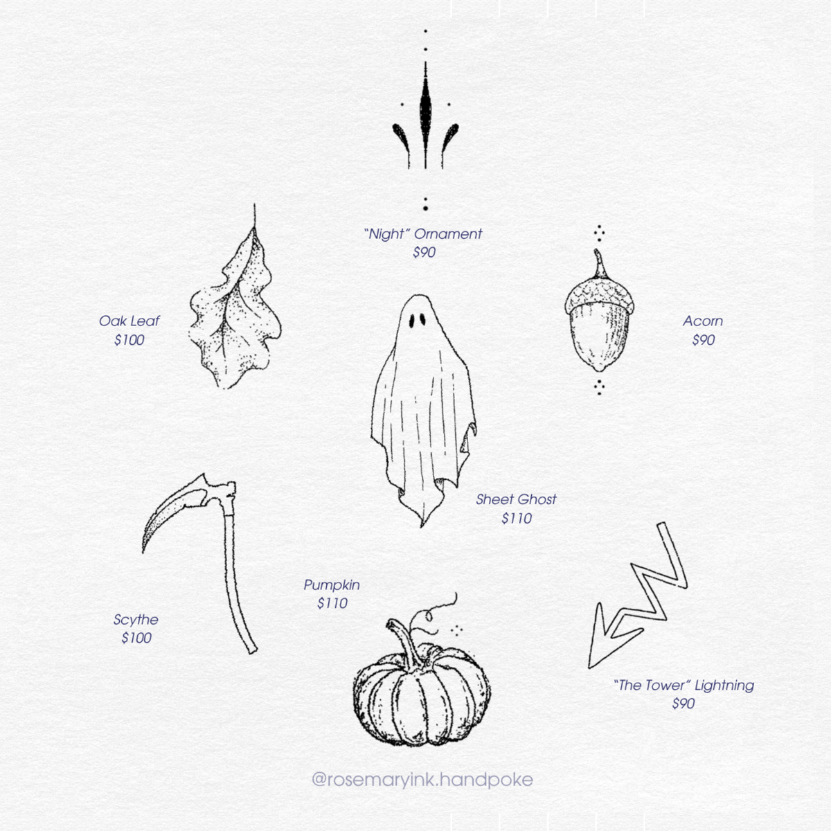 10/25: hand poke tattoos w/ Rosemary Ink (spooky season edition!)