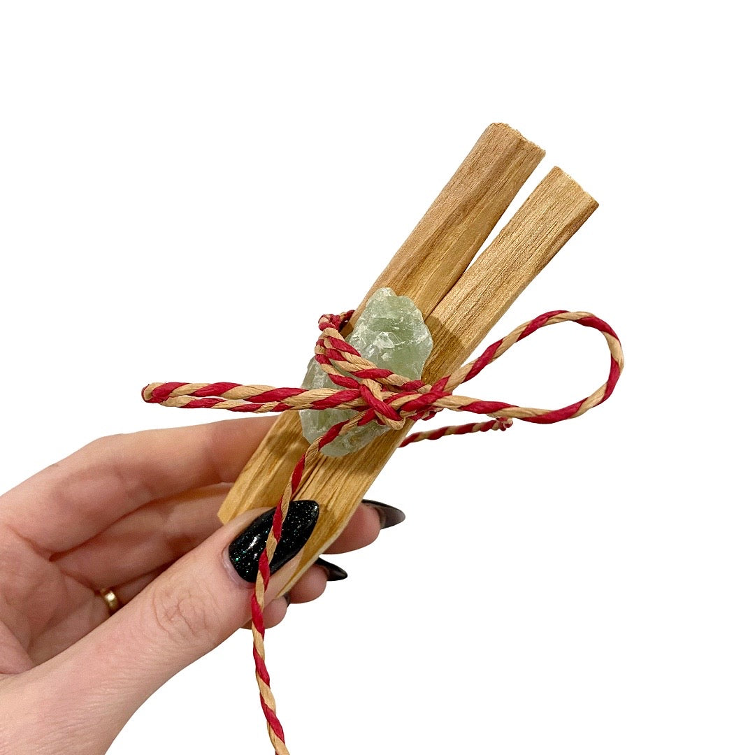 Palo Santo + crystal gift topper